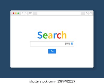 Internet Search Window. Browser Search Engine Computer Screen Shape Row Web Page Engine Blank Tab Website, Flat Illustration