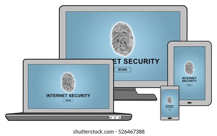 Internet security concept shown on different information technology devices