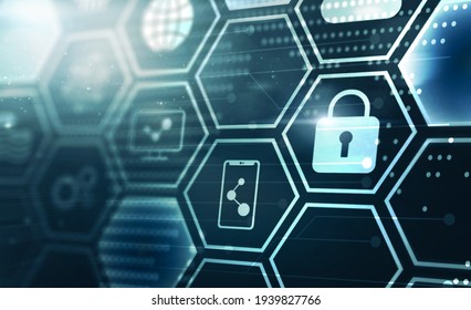 Internet Security Data Protection Communication Computer System, Security People Information Passcode Lock Protection Social Security Network Connection Technology, Internet Of Things Blue Background