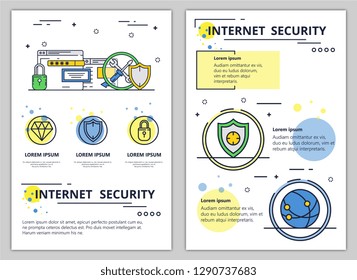 Internet security web banner, poster, flyer, leaflet, brochure template. modern thin line art flat style design illustration.