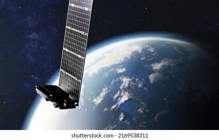 Internet Starlink Satellite In Space Near Earth. 3d Render