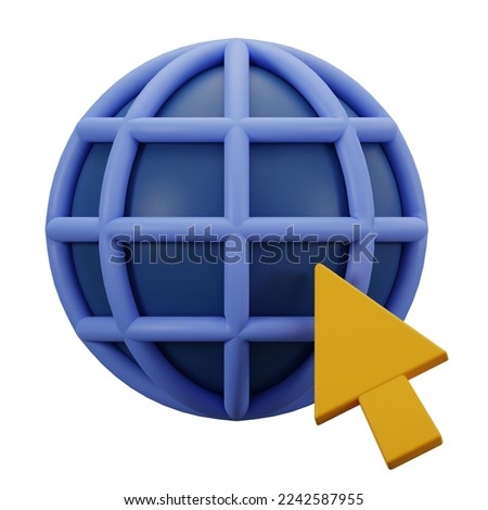 Internet symbol 3d render icon. 3D Globe hyperlink icon. 3d rendering web search engine icon. 3D globe icon.