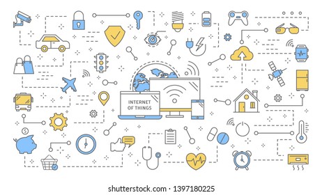 Internet of things concept. Modern global technology. Connection between devices and house appliances. Idea of smart home. Isolated flat  illustration