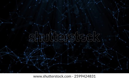 Internet of things connection science effect. Blue digital network plexus blockchain technology connecting dot network web abstract on black background