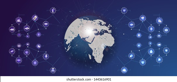 Internet of things (IoT) and networking concept for connected devices. Futuristic- digital technology concept. Network digital technology concept. Wireless communication network concept. 