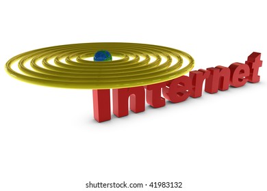 Internet written in red with earth