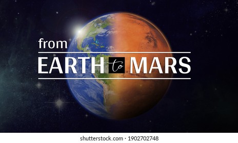 Interplanetary cosmic flight from Earth to Mars. Exploration and colonization of planet in the cosmos. Element of image furnished by NASA. 3d illustration.