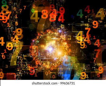 Interplay Of Numbers, Abstract Design Units, Colors And Lights On The Subject Of Cloud Computing, Data Storage And Modern Technologies