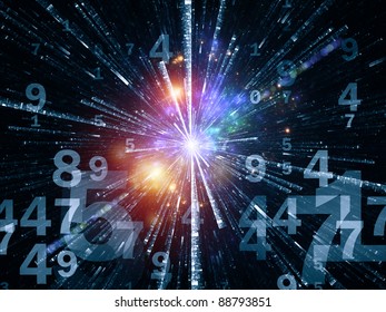 Interplay of numbers, colors and mathematically generated forms on the subject of digital technologies