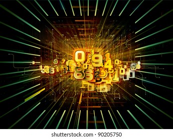 Interplay of numbers, lights and abstract technological elements on the subject of digital technologies, computers and math