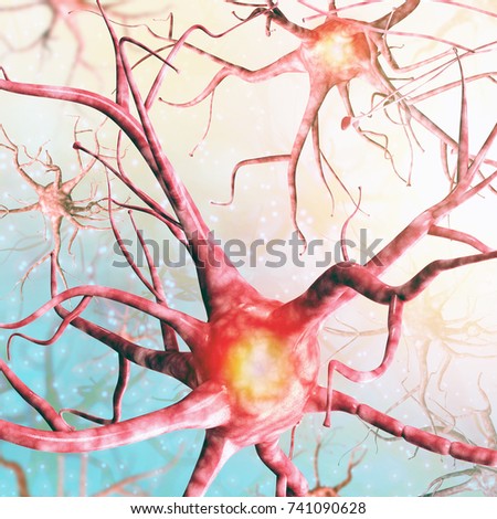 Interrelation between neurons of the brain. A high resolution.