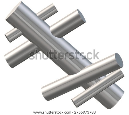 Intersecting metallic cylinders forming geometric industrial com