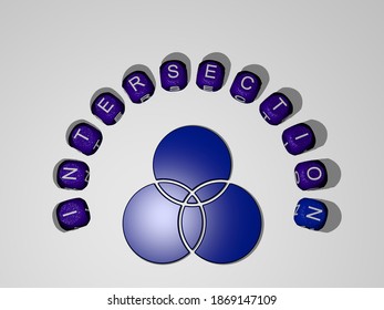 intersection icon surrounded by the text of individual letters, 3D illustration