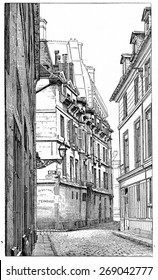 Intersection Of Rue Hautefeuille And Snaking Street, Vintage Engraved Illustration. Paris - Auguste VITU  1890.