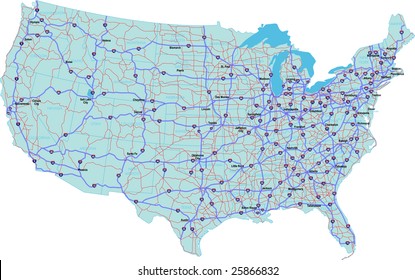 Interstate Map of the continental United States with state names and state capitals. Raster Version.
