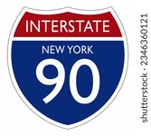 Interstate New York 90 sign isolated on white background