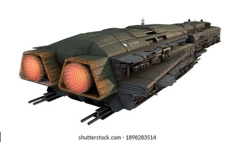 Interstellar Battle Cruiser, Spaceship For Science Fiction Projects, 3d Illustration