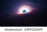 Interstellar black hole with glowing accretion disk and singularity nucleus. Concept 3D illustration of cosmic wormhole on starry space background. Theory of relativity and quantum physics wallpaper.