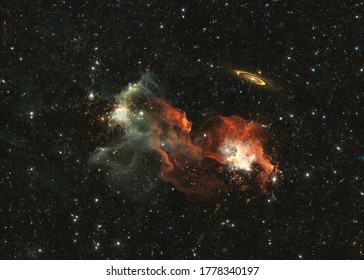 Interstellar cloud of dust and gas. Extreme deep field. Nebula and stars in deep space. 3d illustration