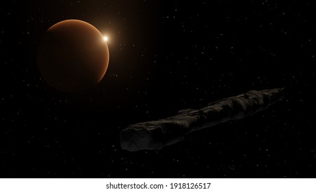 Interstellar Object Passing Through The Solar System Called Oumuamua Comet. 3D Rendering