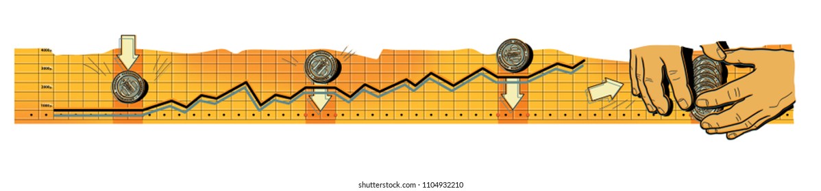 Interval Pave Funds. Financial Risks. The Growth Rate Of The Russian Ruble. Men's Hands Rake Money Off The Table