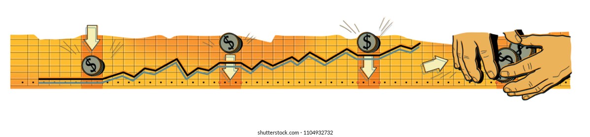 Interval Pave Funds. Financial Risks. The Growth Of The Dollar. Men's Hands Rake Money Off The Table