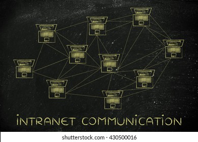intranet communication: computer network with multitude of connections creating a low poly style pattern