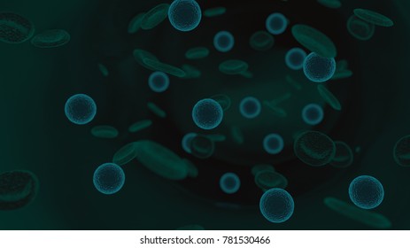 Intravenous And Red Blood Cells, Blue 3d Render