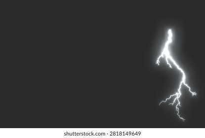 An intricate 3D rendering of a lightning bolt in a stark black background, symbolizing raw electrical force with multiple branches and glowing edges.