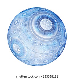 Intricate abstract blue bauble on white background