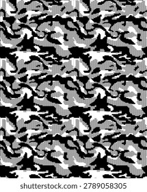 Intricate abstract maze composed of interlocking geometric shapes in stark black and white, creating a high-contrast labyrinthine pattern.