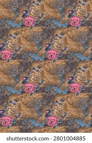 An intricate abstract textile pattern featuring fluid, wave-like distortions of floral and paisley-inspired motifs