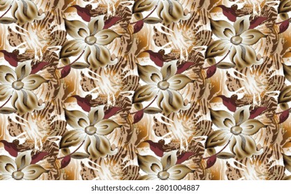 An intricate abstract textile pattern featuring fluid, wave-like distortions of floral and paisley-inspired motifs