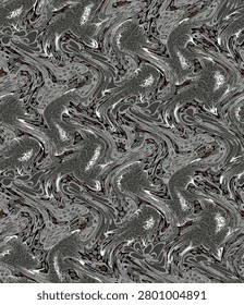 An intricate abstract textile pattern featuring fluid, wave-like distortions of floral and paisley-inspired motifs