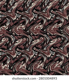 An intricate abstract textile pattern featuring fluid, wave-like distortions of floral and paisley-inspired motifs