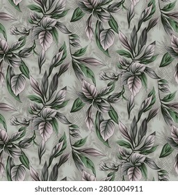 An intricate abstract textile pattern featuring fluid, wave-like distortions of floral and paisley-inspired motifs