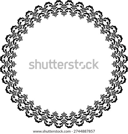 Intricate black and white circular pattern with repetitive triangular shapes