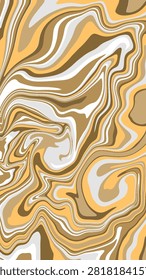 An intricate fluid pattern showcasing dynamic liquid marble swirls in shades of rich caramel brown, warm ochre, cream, and white. Inspired by 1970s psychedelic art and contemporary Y2K aesthetic, this mesmerizing digital artwork is ideal for smartphone covers, tote bags, notebook covers, posters, and web backdrops.

