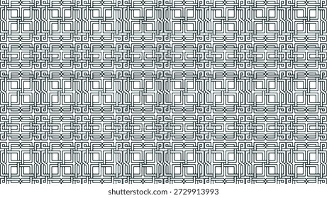Intricate geometric pattern featuring interconnected black lines on a white background, ideal for design and artistic projects
