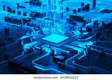 An intricate illustration showcasing an advanced, glowing central processor unit embedded within a futuristic circuit board, emphasizing the concept of high-speed data transfer and digital innovation.