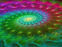 Intricate Spiral - Abstract Computer-generated Image. Fractal Art: Unusual Colored Helix Of Bright, Randomly Intertwined Curves. For Covers, Web Design, Posters.