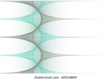 Intricate teal and silver abstract woven string wave design on white background