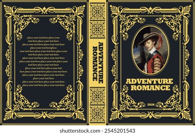 Intricate vintage book cover design featuring a sophisticated gentleman on a navy and gold background, perfect for literature and history projects. No ai - Powered by Shutterstock