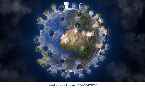 Invasion. High detailed 3D render of the World infected with Coronavirus.