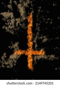 Inverted Fiery Cross On A Dark Background