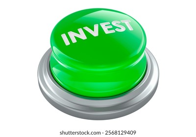 Invest Green Button, 3D rendering isolated on white background