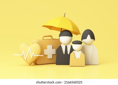 Investing In The Form Of Life Insurance And Health Insurance To Manage Risks Concept. Assurance And Insurance Finances, Health Care Family And Life. Pastel Background Realistic 3d Rendering 