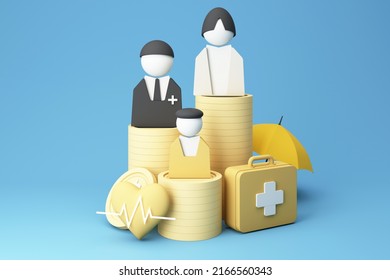 Investing In The Form Of Life Insurance And Health Insurance To Manage Risks Concept. Assurance And Insurance Finances, Health Care Family And Life. Pastel Background Realistic 3d Rendering 