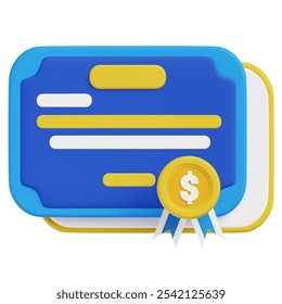 Investment Certificate 3d icon illustration. Great for business, technology, company, websites, apps, education, marketing and promotion. Financial Investing 3d graphics. - Powered by Shutterstock