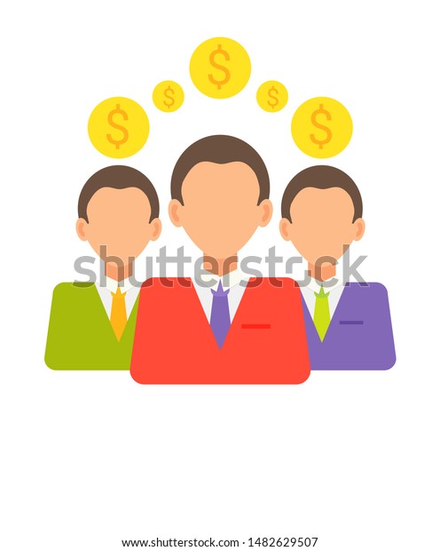 Investment poster with businessmen coins icons\
abstract money exchanging process raster illustration text sample\
and finance of successful\
people